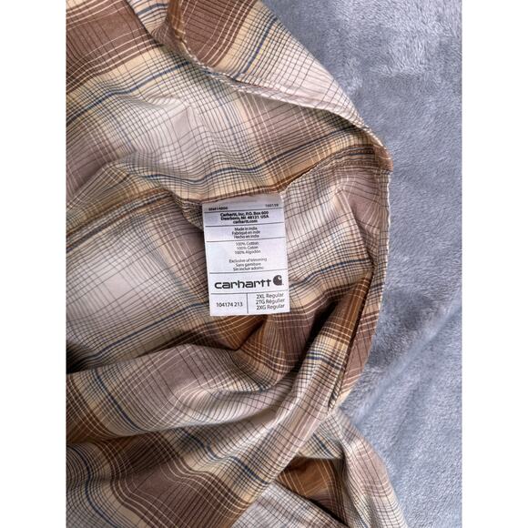 Carhartt Plaid Button Down Shirt Size 2XL Work Shirt Rugged Outdoor Brown - Picture 7 of 8